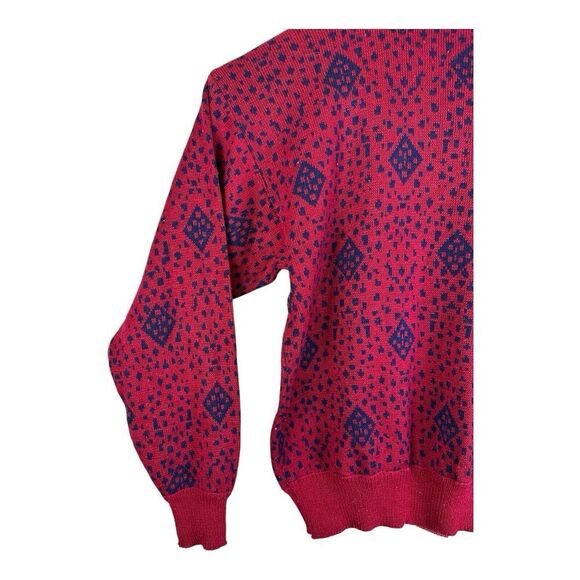 Vintage Wrangler Retro Sweater Mens L Red Geometric Crew Knit USA Made Pullover - Picture 10 of 14